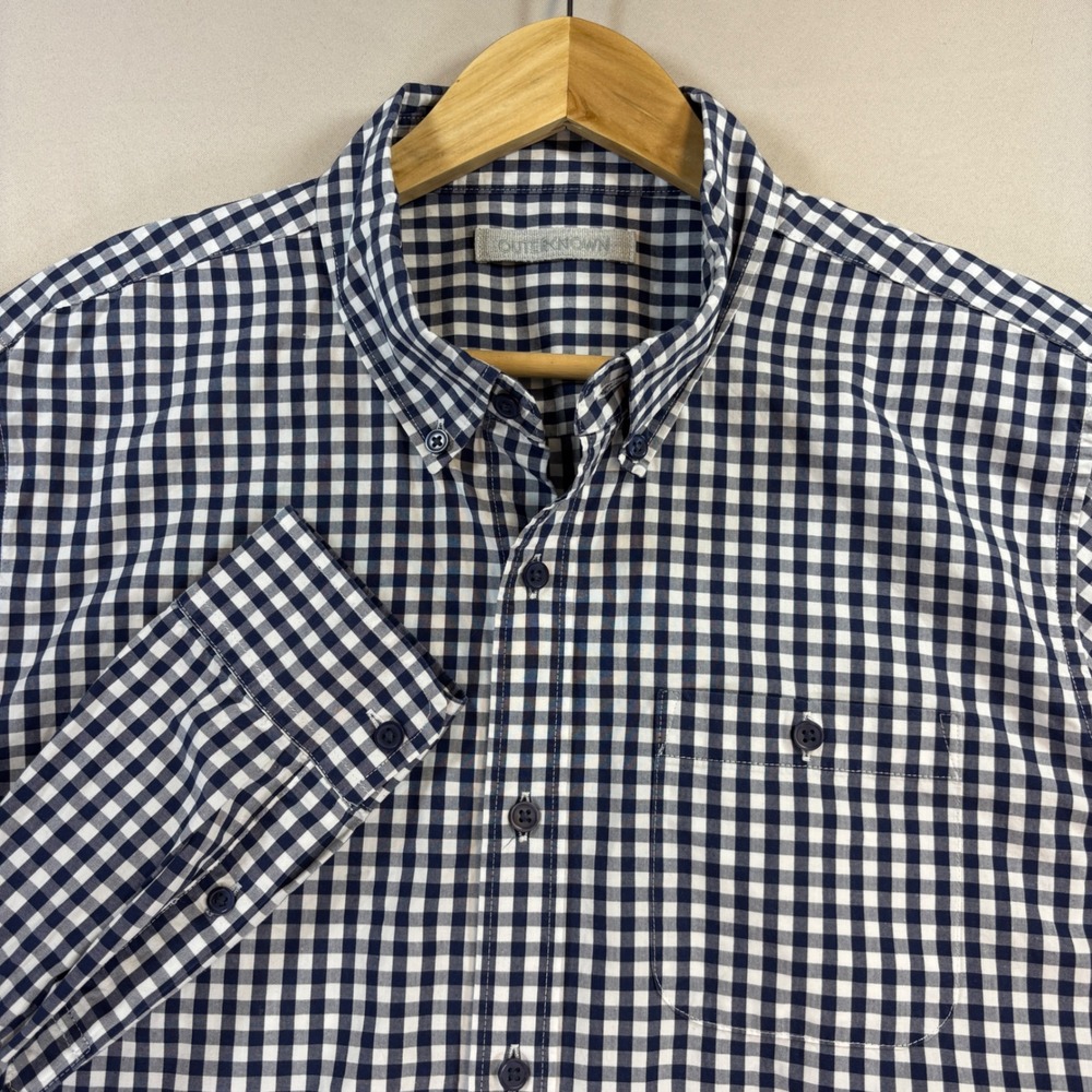 Outerknown Gingham Shirt Mens Large Navy White Organic Cotton Button Down EUC